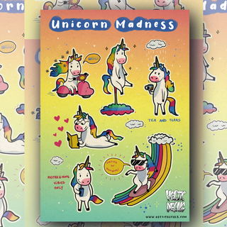 Unicorn Madness Sticker/Decal Sheet featuring magical designs
