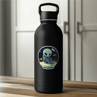 Alien in Fishbowl 1 vinyl decal for bottle. Laminated, UV & water resistant