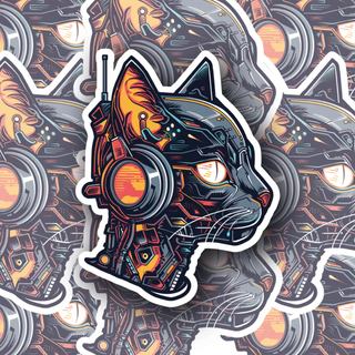 CyberPounce the Cyborg Cat vinyl decal