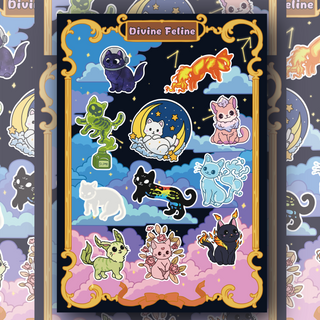 Divine Feline Sticker Sheet featuring cute cat designs