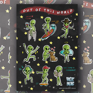 Out of this World Aliens Sticker/Decal Sheet