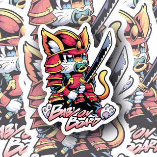 Samurai Kitten Sitting Baby on Board decal