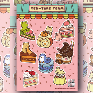 Tea-Time Team Sticker/Decal Sheet featuring cute designs