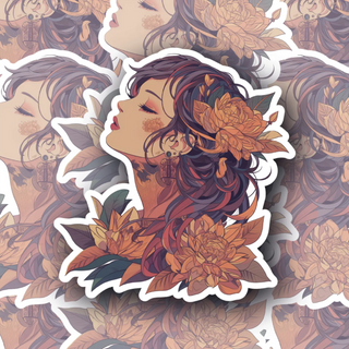 Flower Girl with Long Black Hair vinyl decal