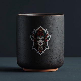 Neo Traditional Woman With Flowers Symmetrical