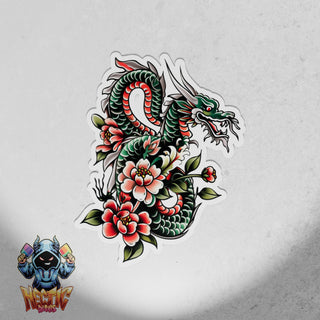 Neo Traditional Green Flower Dragon